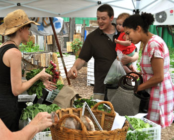 Selling food grown on a rooftop at Brooklyn Grange Farm in New York