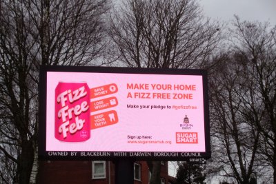 Fizz Free Feb billboard. Credit: Public Health Department, Blackburn with Darwen Council
