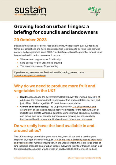Growing food on urban fringes: a briefing for councils and landowners