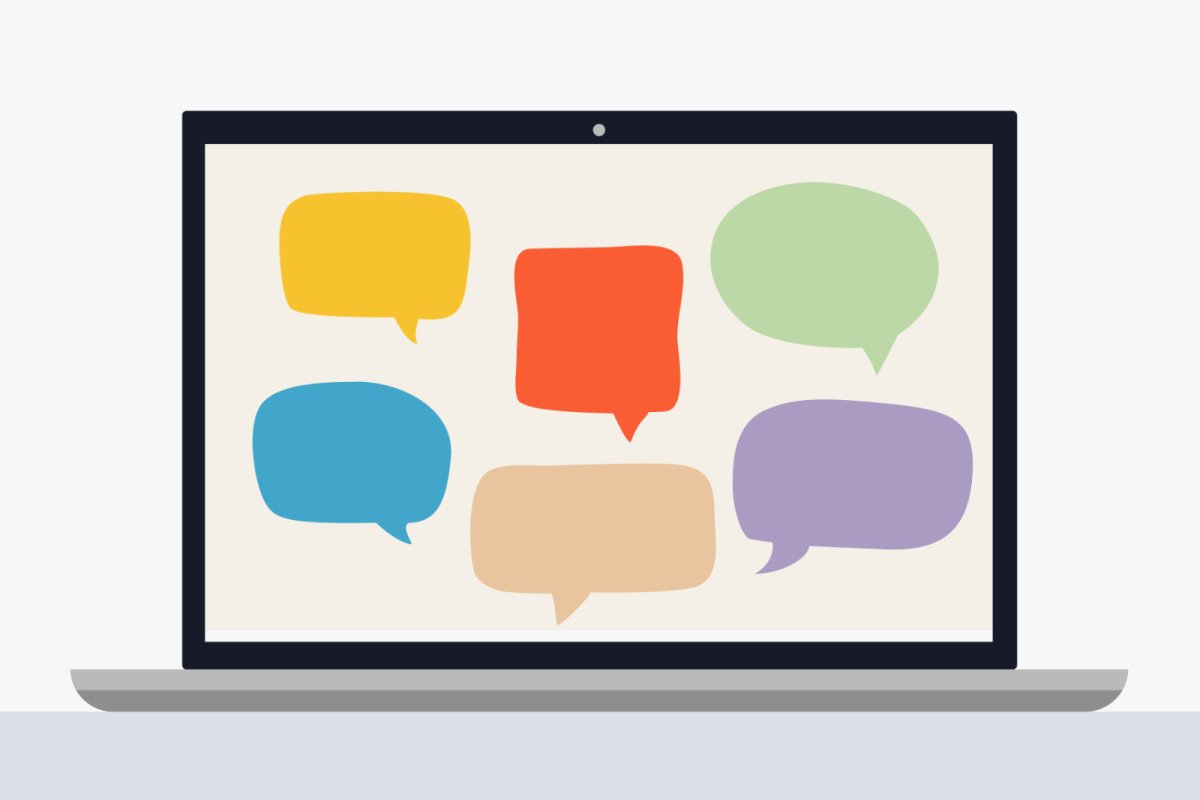 Illustrated computer screen with empty speech bubbles on it. Credit: Sustain