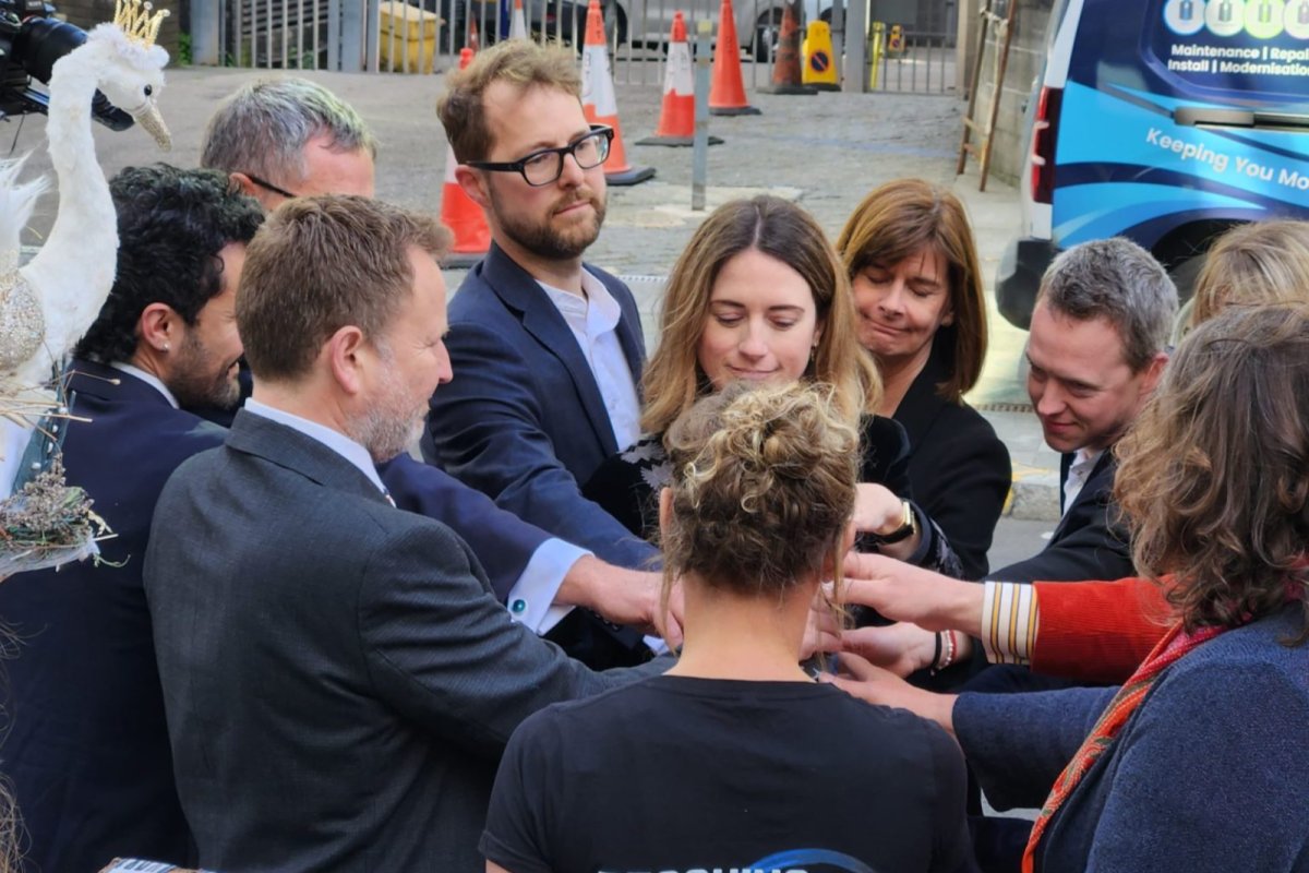 The legal team receiving a blessing in a ceremony led by Vey Straker as Lady Wye and Kim Kaos as Goddess of the Severn. Credit: River Action