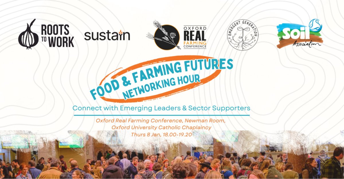 An invitation to the Food and Farming Futures networking hour at ORFC. Credit: Emergent Generation