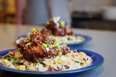 Leftover veg rice and sticky cauliflower. Credit: Better Food Traders