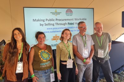 Sustain's Kiloran O'Leary (centre) spoke on a panel about public procurement at Groundswell. Credit: Sustain