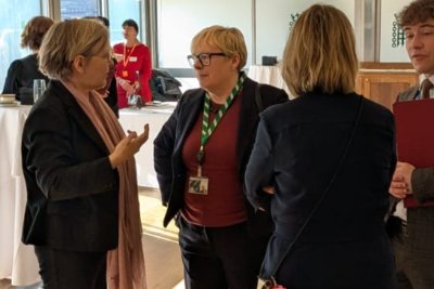 Sustain CEO Kath Dalmeny speaks with Minister Angela Eagle at launch of Good Food Bill campaign. Copyright: Sustain