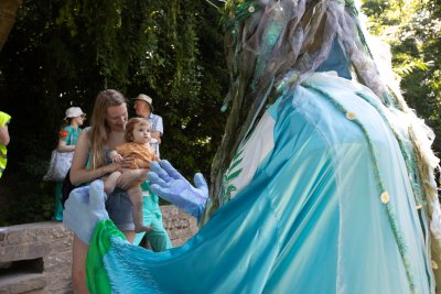 Mum and baby and the Goddess of the Wye at the banks of the Teme. Credit: Eamon Bourke