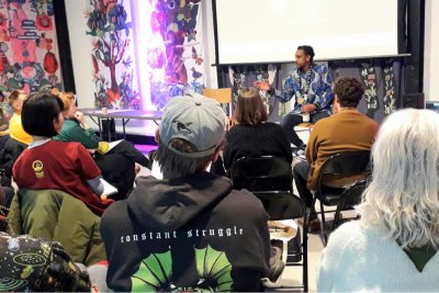 SEWN East 2025 Solomon Kawall giving a presentation at Cody Dock. Credit: Rachel Dring