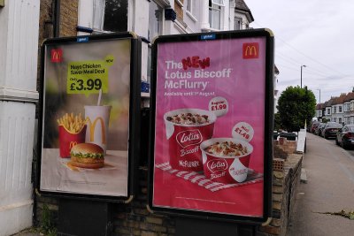 Mcdonalds advertising unhealthy food on a residential street. Credit: Fran Bernhardt