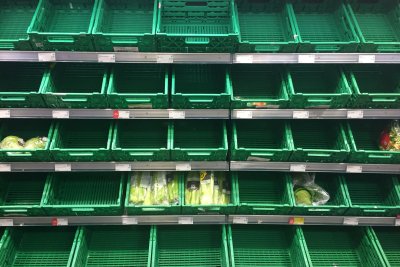 Empty products shelves in a food store. Credit: Ink Drop / Shutterstock