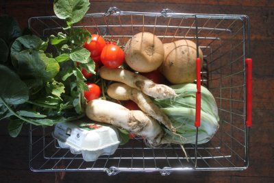 Organic shopping basket at Limehouse Town Hall Food Co-op. Credit: Kiloran O'Leary