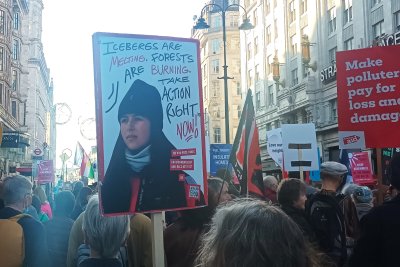 Placard from climate, nature, and global solidarity protest in London, 2022. Credit: Ruth Westcott