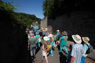 Community residents in Shropshire join a procession to protect rivers from agricultural pollution. Credit: Eamon Bourke