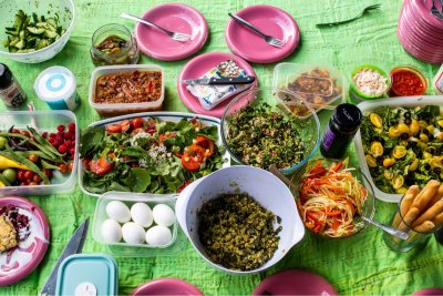 Salads and dishes from Cranbook Community Food Garden's Urban Harvest 2023 community meal . Credit: Aleksandur Genov
