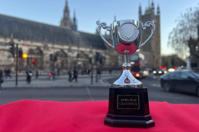 Cranswick's 'Fowl Play' Chicken Out Award outside the House of Commons. Credit: Lily O'Mara | Sustain