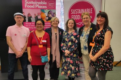 From left to right: Leon Ballin (SFP), Trin Gong (SFP), Kath Dalmeny (Sustain), Olivia Blake MP, Ann Davies MP, Vera Zakharov (Sustain). Copyright: Sustain From left to right: Leon Ballin (SFP), Trin Gong (SFP), Kath Dalmeny (Sustain), Olivia Blake MP, Ann Davies MP, Vera Zakharov (Sustain). Copyright: Sustain