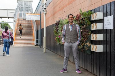 Energy Garden founder Agamemnon on an Overground station platform. Copyright: Tim Mitchell