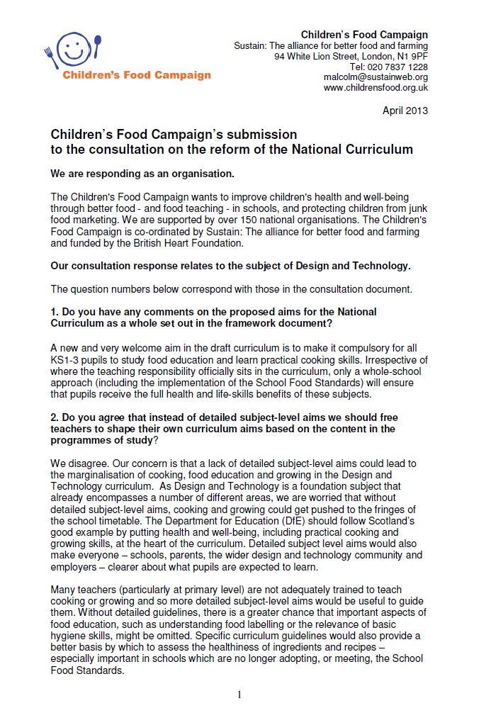 CFC curriculum consultation response