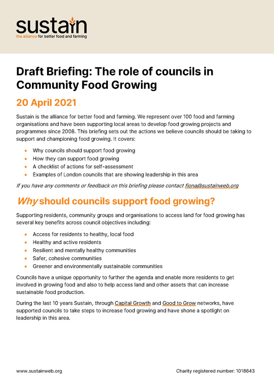 Draft Briefing: The role of councils in Community Food Growing