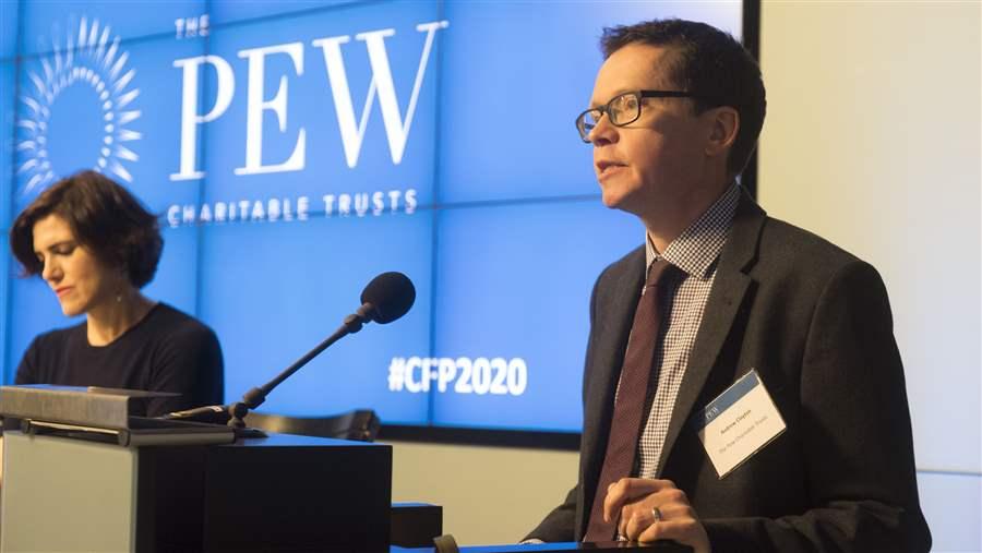 Andrew Clayton, head of the Pew Charitable Trust ending overfishing project, at the Countdown to 2020 conference, 2018; Photo credit: Pew