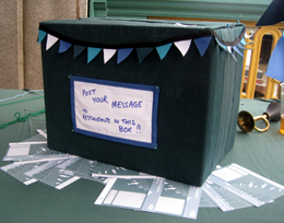Over 200 messages to restaurants were posted in our bunting-lined box. The fish restaurant Feng Sushi (a signatory to the Sustainable Fish City pledge) kindly donated a £50 voucher, which one lucky message-writer will win.