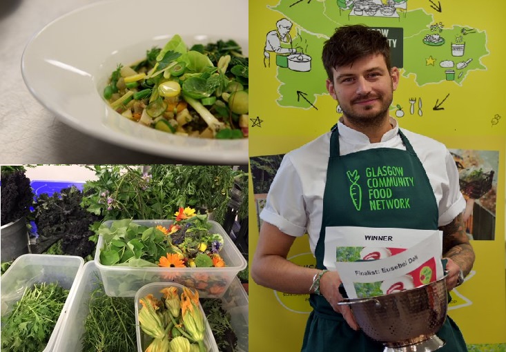 The winner Sebastian Wereski with his winning dish and some of the amazing local produce used in his creation. Credit: Errika Zacharopoulou