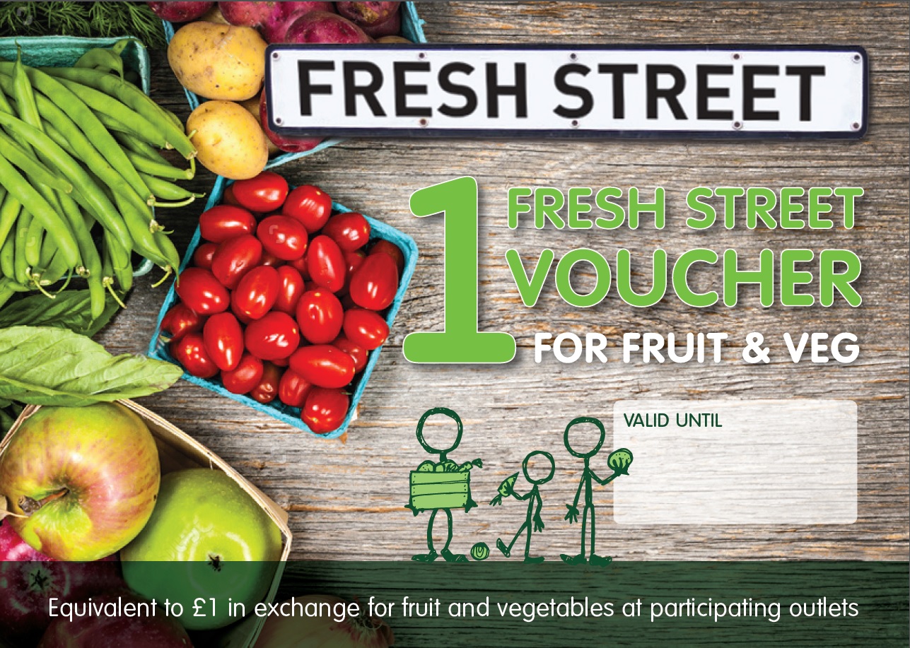 Households can exchange the voucher for fresh fruit and vegetables. 