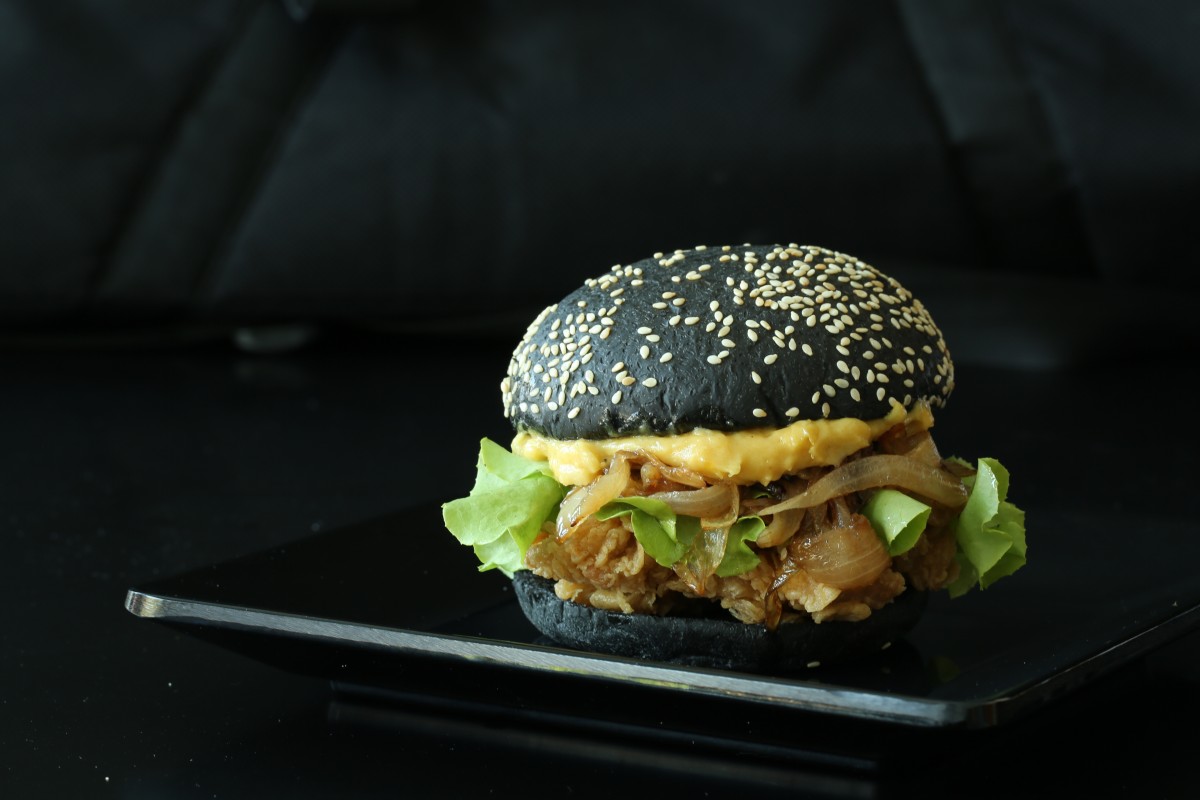 Charcoal burger bun. Public domain