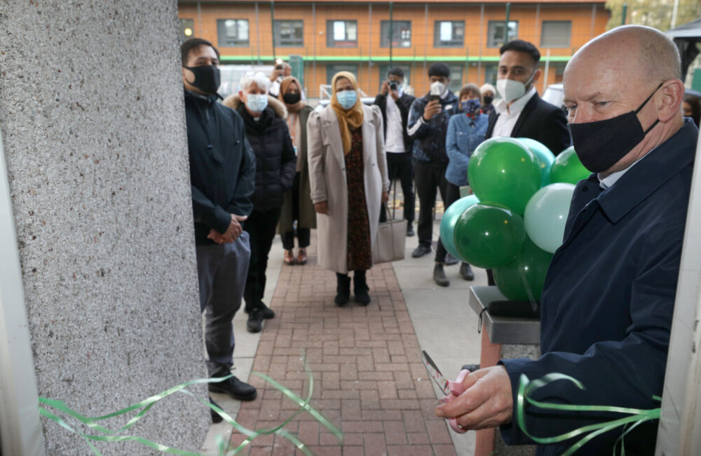 The official opening by Mayor of Tower Hamlets John Biggs. Credit: Poplar HARCA