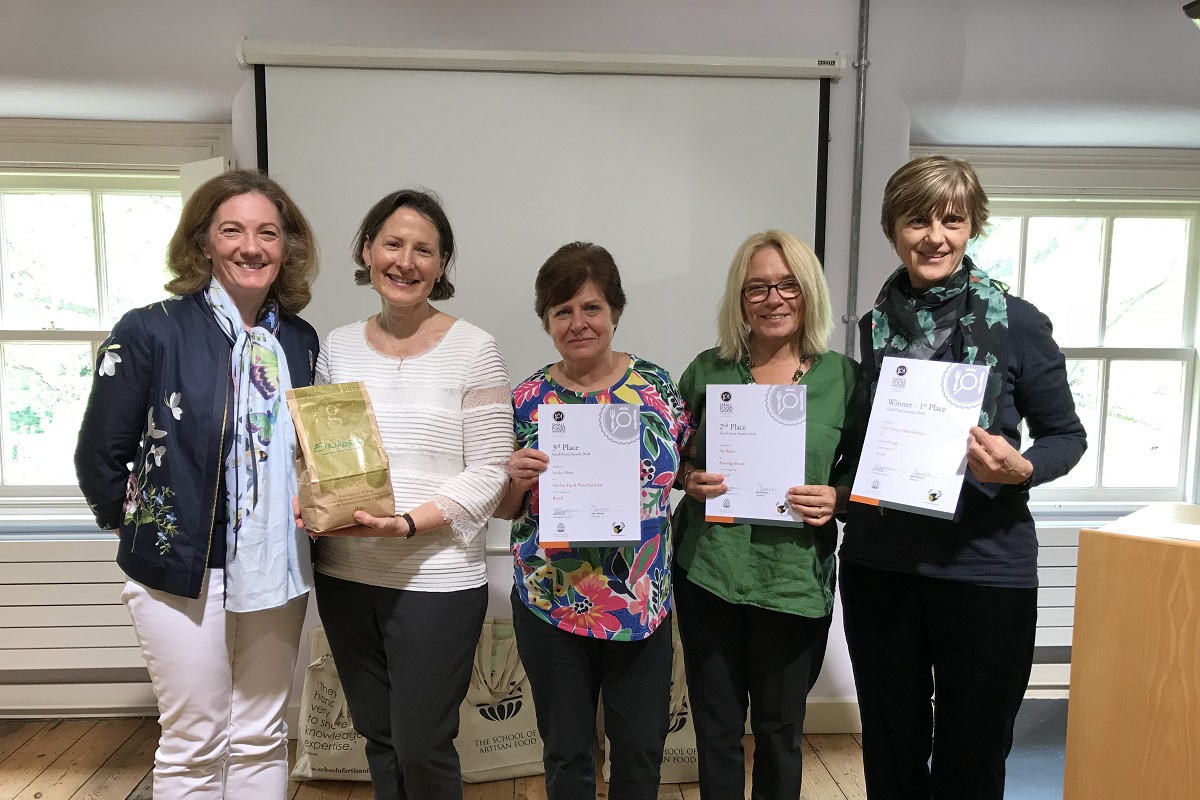 Billie Wilkinson (co-owner of awards sponsor Gilchesters), Jane Mason (Virtuous Bread), Gaye Fisher (Sticky Mitts), Liz Wilson (Ma Bakers), and Julia Farkas (East Sheen Microbakery), copyright Lesley Ellerby