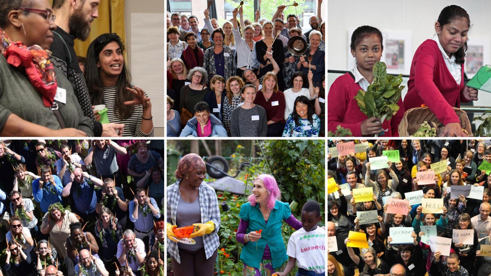 Compilation illustrating Sustain’s work and the people and groups we work with. We want to improve diversity in our staff, members and governance, the support we offer and the projects and campaigns we run. More details of the photos below.